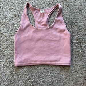 Pact Organic Cotton Pink Ribbed Racerback Crop Tank Top Sports Bra Medium